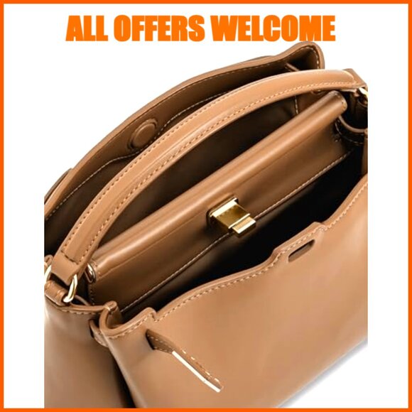 Vegan Leather Top Handle Bag with Adjustable Crossbody Strap